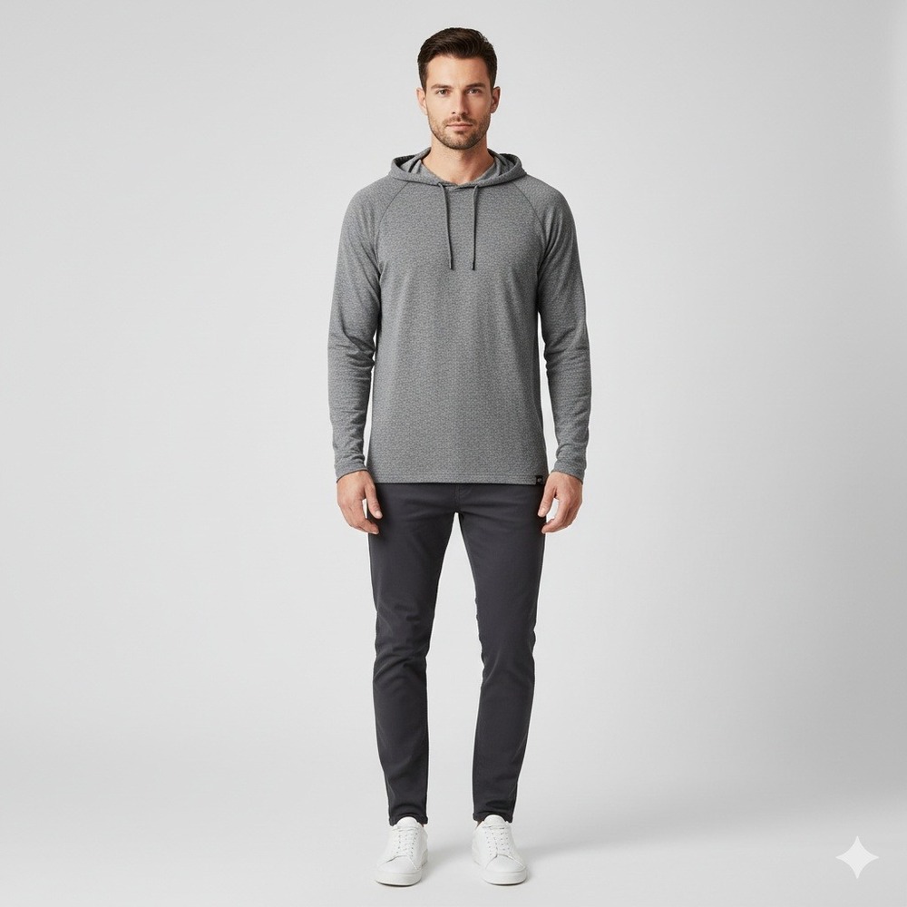 RHONE‎ Mens Grey Heathered Long Sleeve Hooded Performance T Shirt Size XL